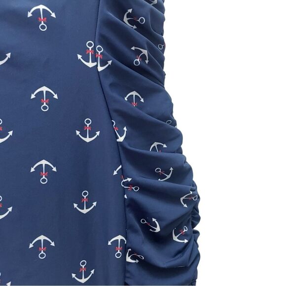 Unique Vintage Anchor Swimsuit Dress Navy Blue Halter One Piece Size Large Retro - Picture 8 of 14